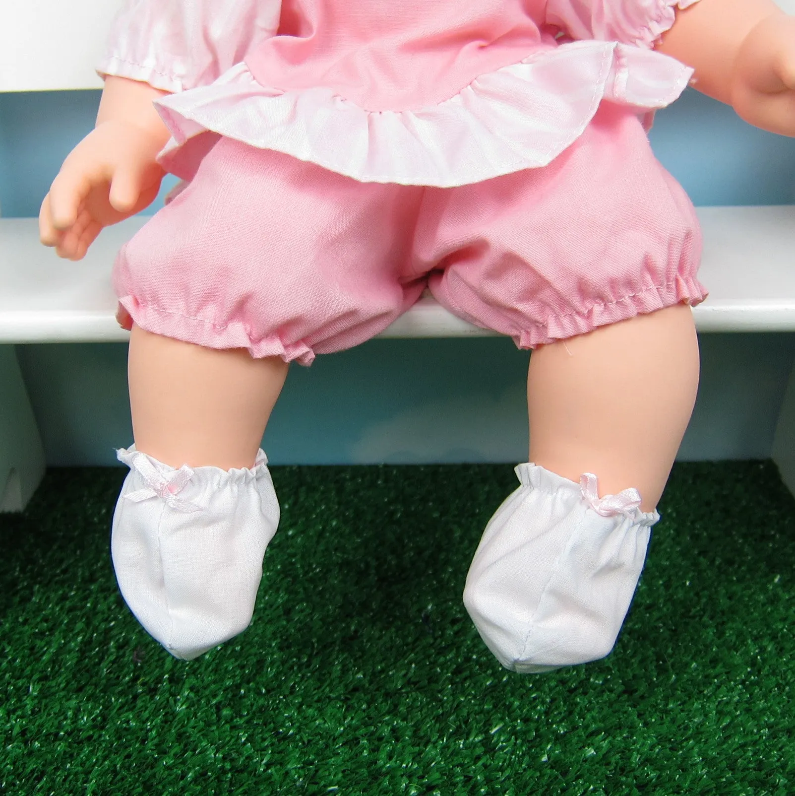 Baby Doll Booties - White with Pale Pink Bow