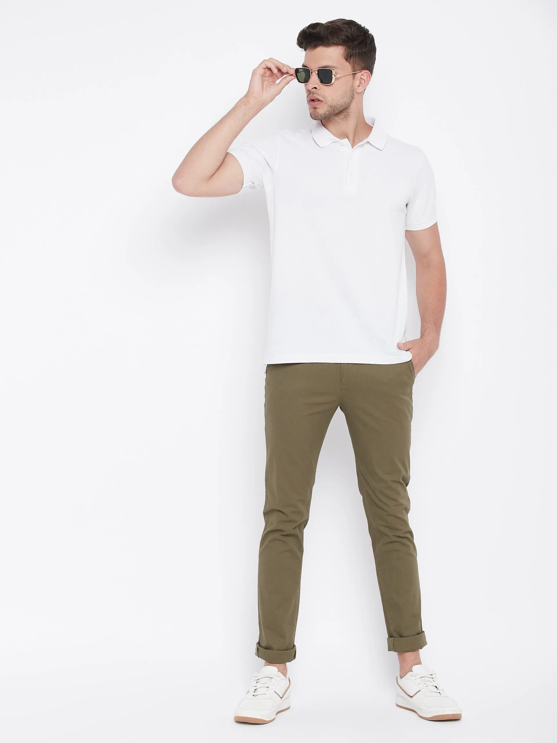 Beige Slim Fit Trousers