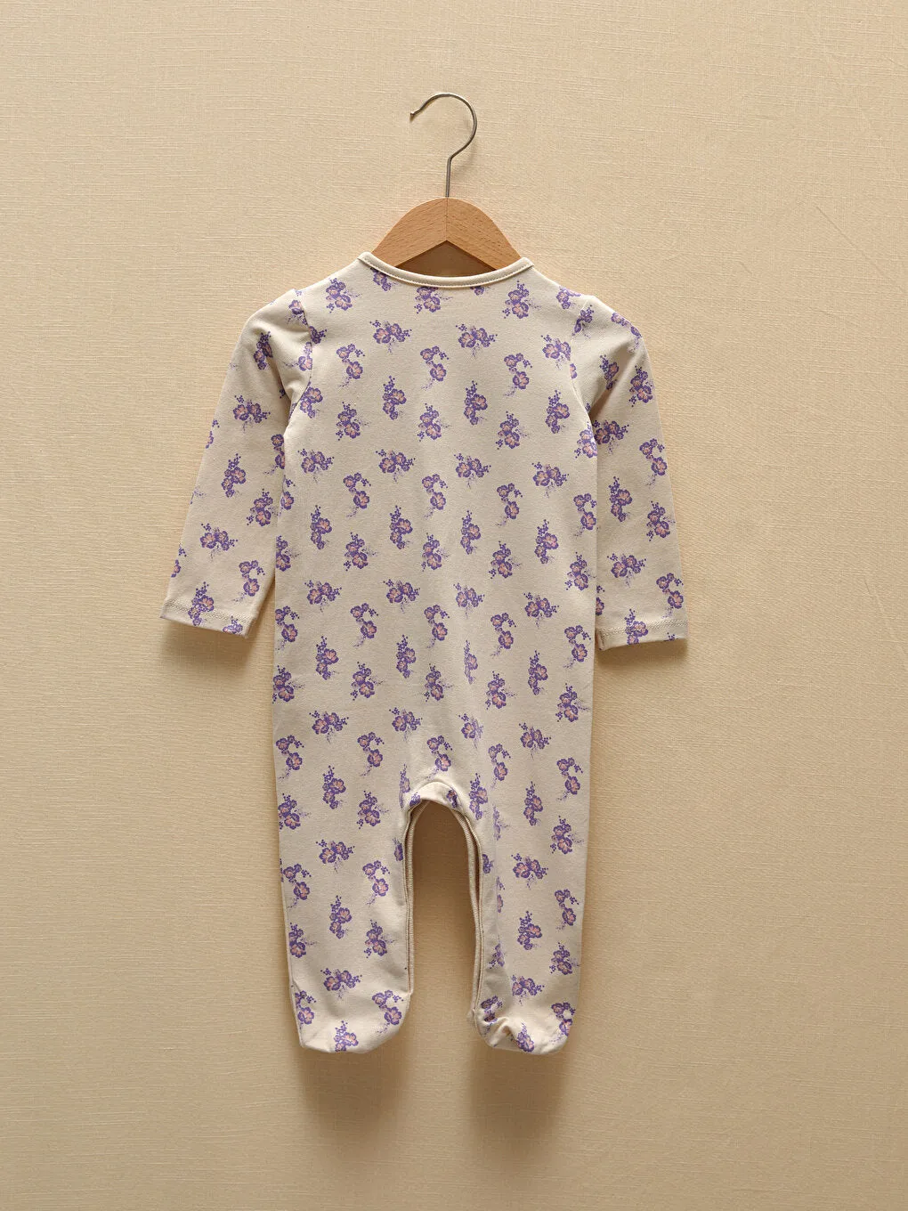 Bıorganic Crew Neck Long Sleeve Printed Organic Cotton Baby Girl Jumpsuit