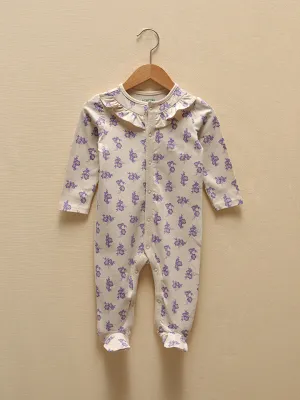 Bıorganic Crew Neck Long Sleeve Printed Organic Cotton Baby Girl Jumpsuit