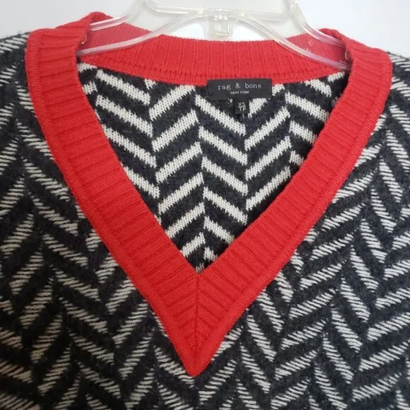 Chevron V-Neck Sweater - Black and Red