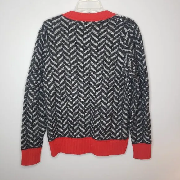 Chevron V-Neck Sweater - Black and Red