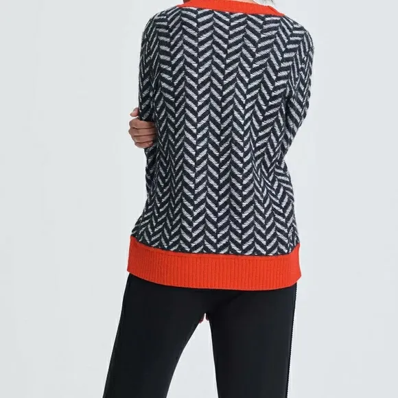 Chevron V-Neck Sweater - Black and Red