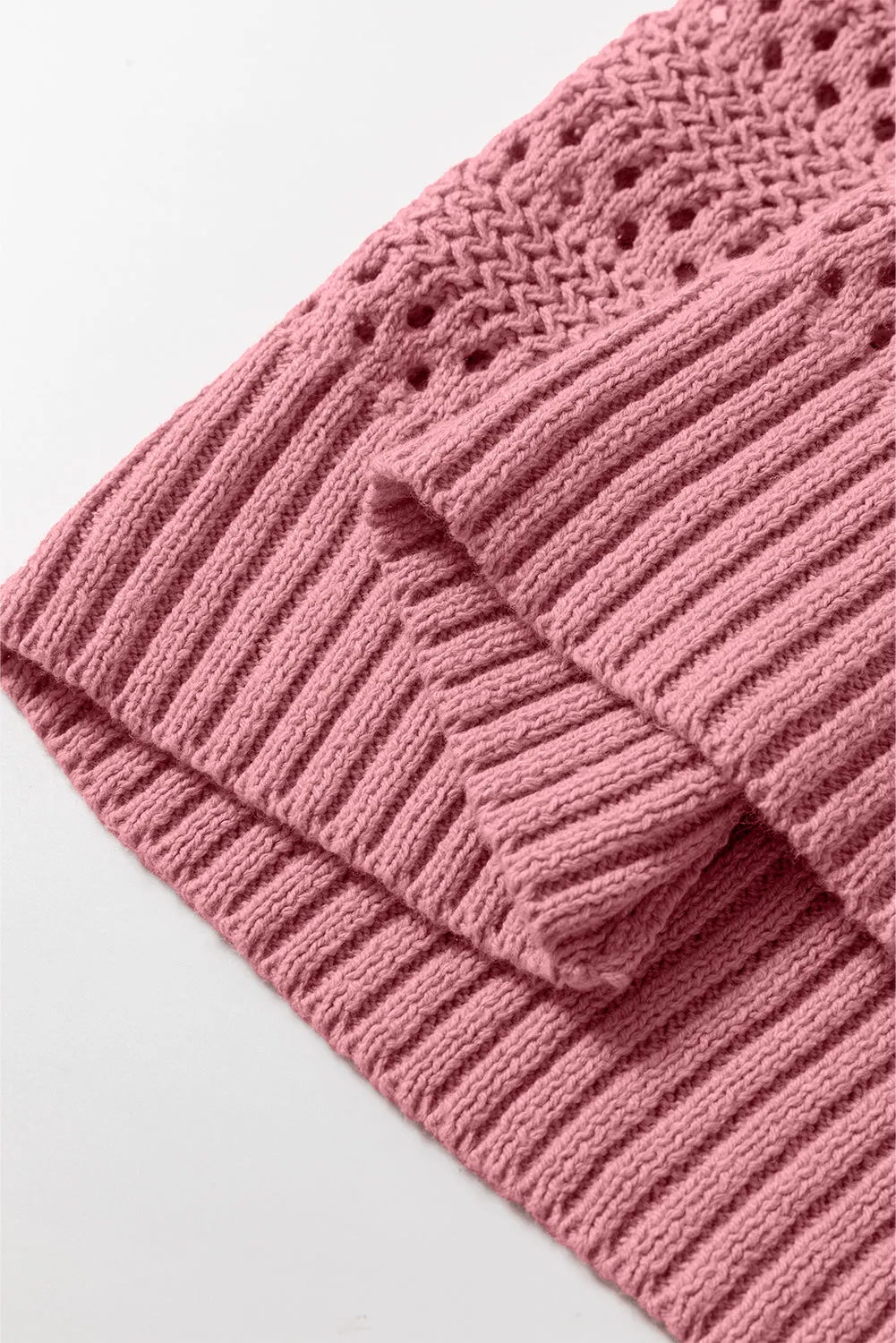 Chic Pointelle Knit Hoodie with Cozy Raglan Sleeves
