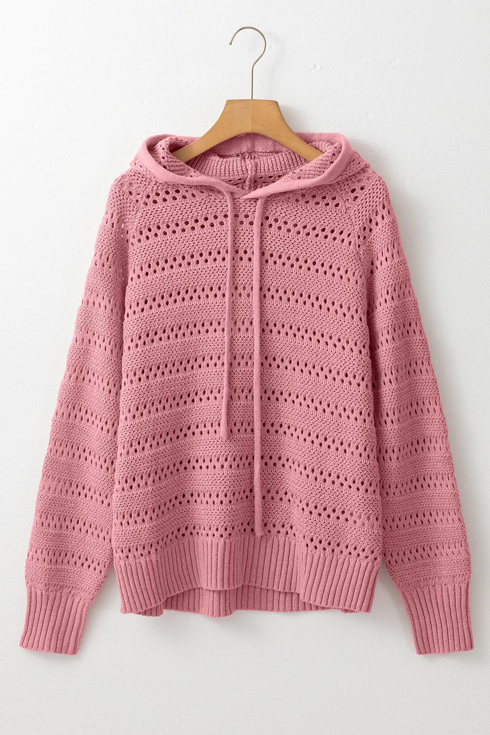 Chic Pointelle Knit Hoodie with Cozy Raglan Sleeves