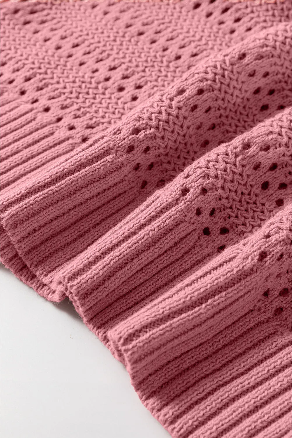 Chic Pointelle Knit Hoodie with Cozy Raglan Sleeves
