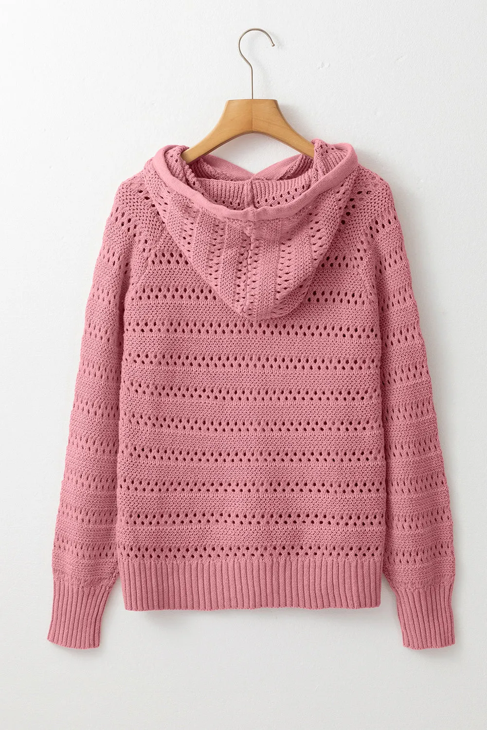 Chic Pointelle Knit Hoodie with Cozy Raglan Sleeves