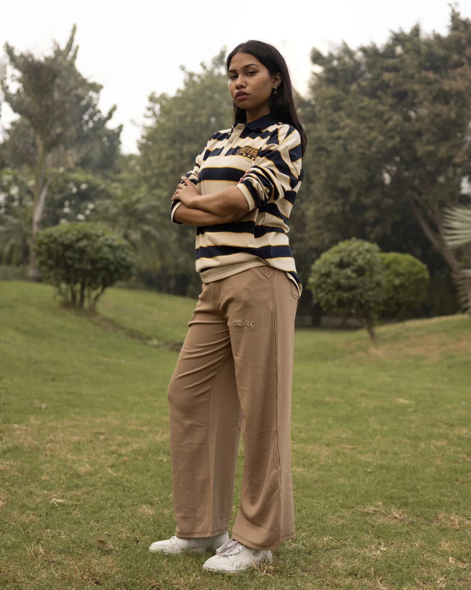 Classic Striped Polo - Navy/Beige