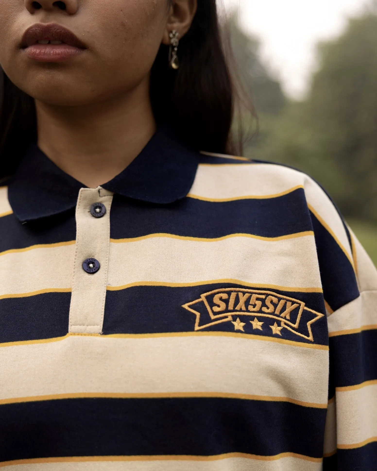 Classic Striped Polo - Navy/Beige