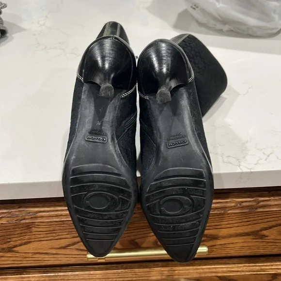 COACH Women Leather and Knit Black Sock Booties 3” Heel Made in Italy Size 7B