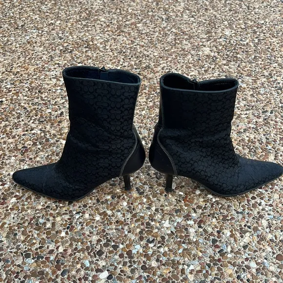 COACH Women Leather and Knit Black Sock Booties 3” Heel Made in Italy Size 7B