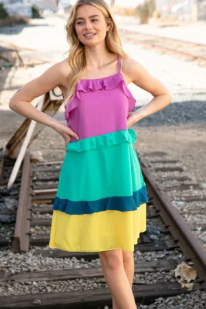 Color Block Tiered Ruffle Dress