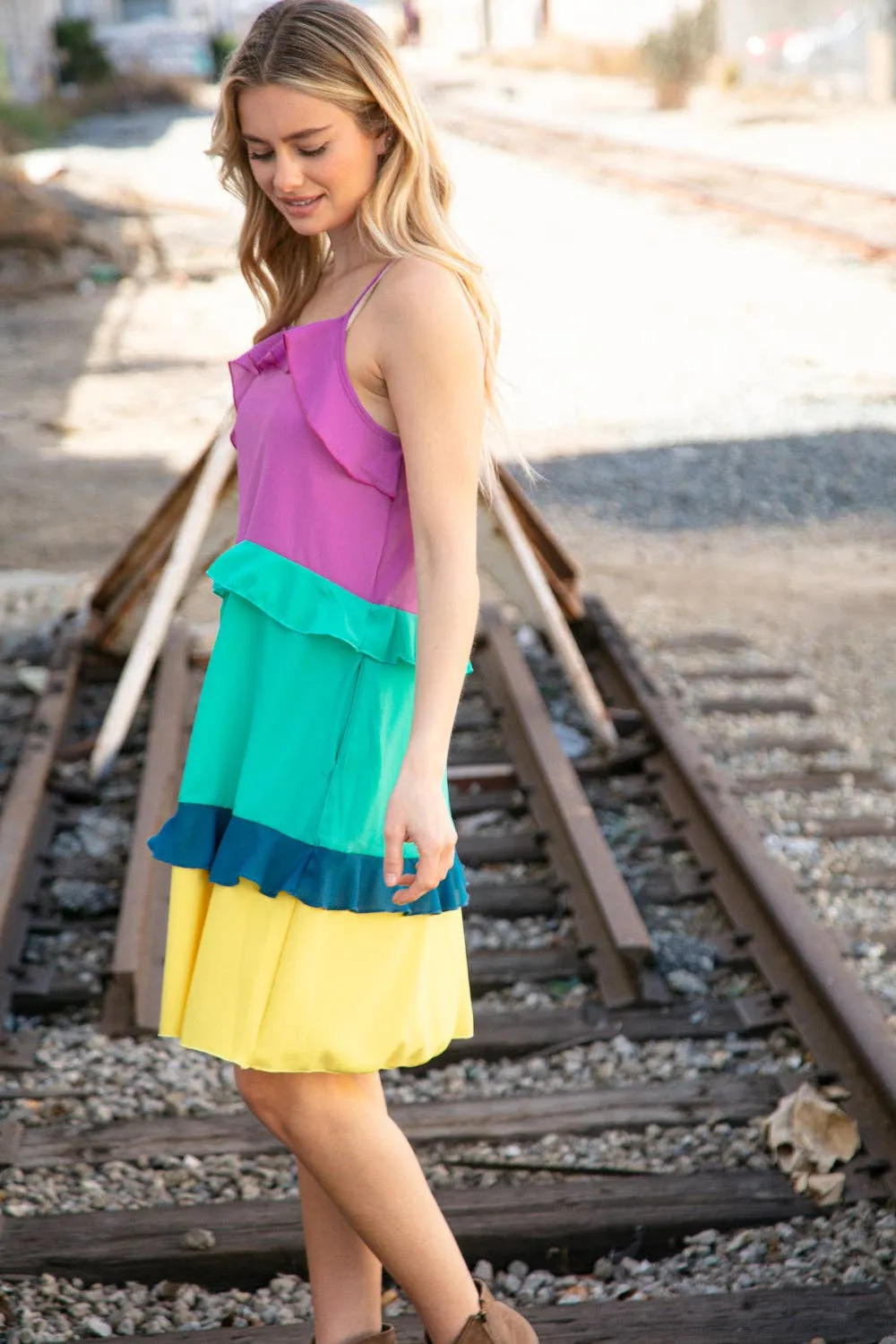 Color Block Tiered Ruffle Dress