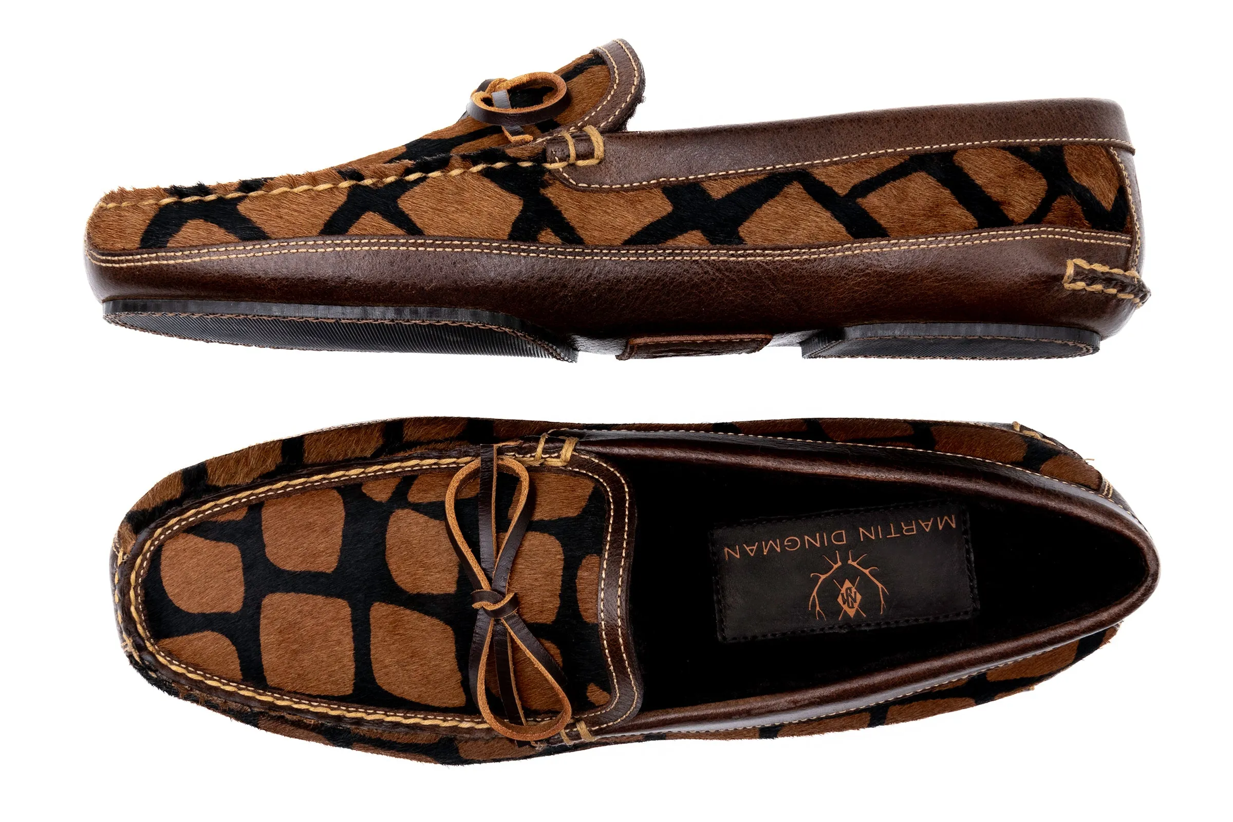 Cozy Country "Hair On" Leather Bow Tie Slippers - Giraffe