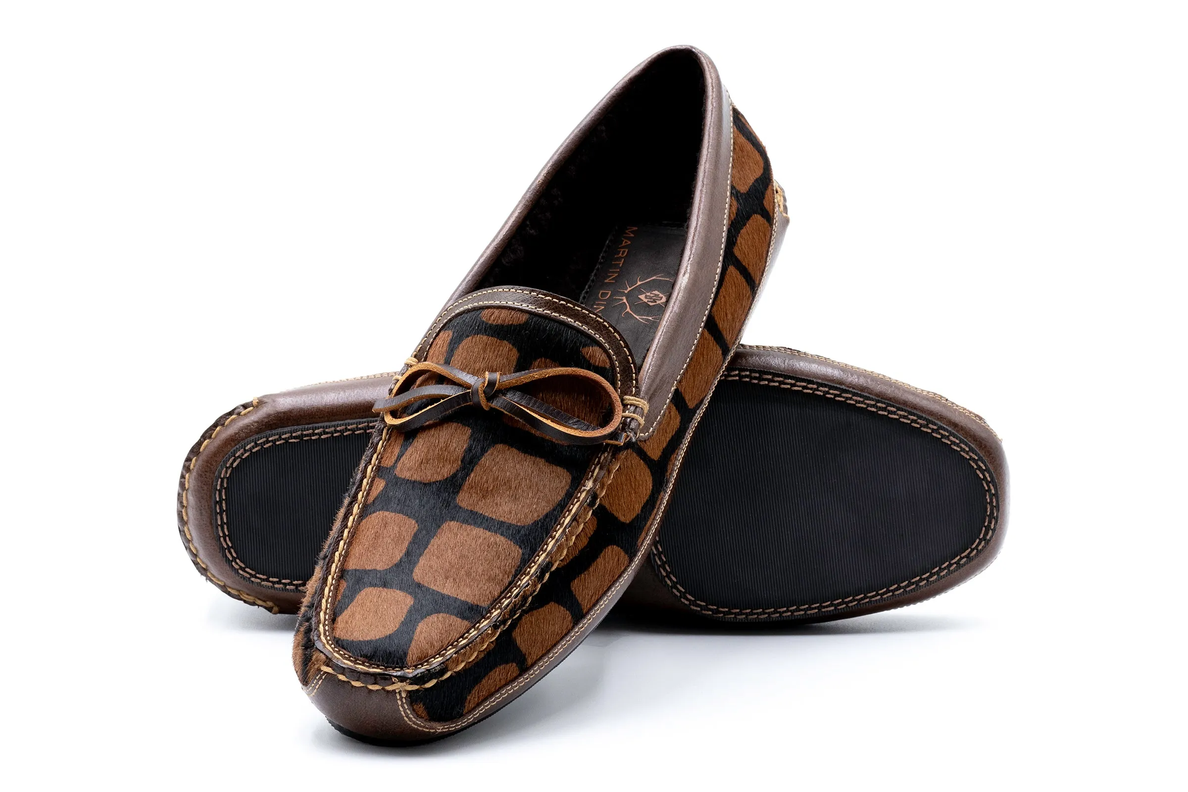Cozy Country "Hair On" Leather Bow Tie Slippers - Giraffe