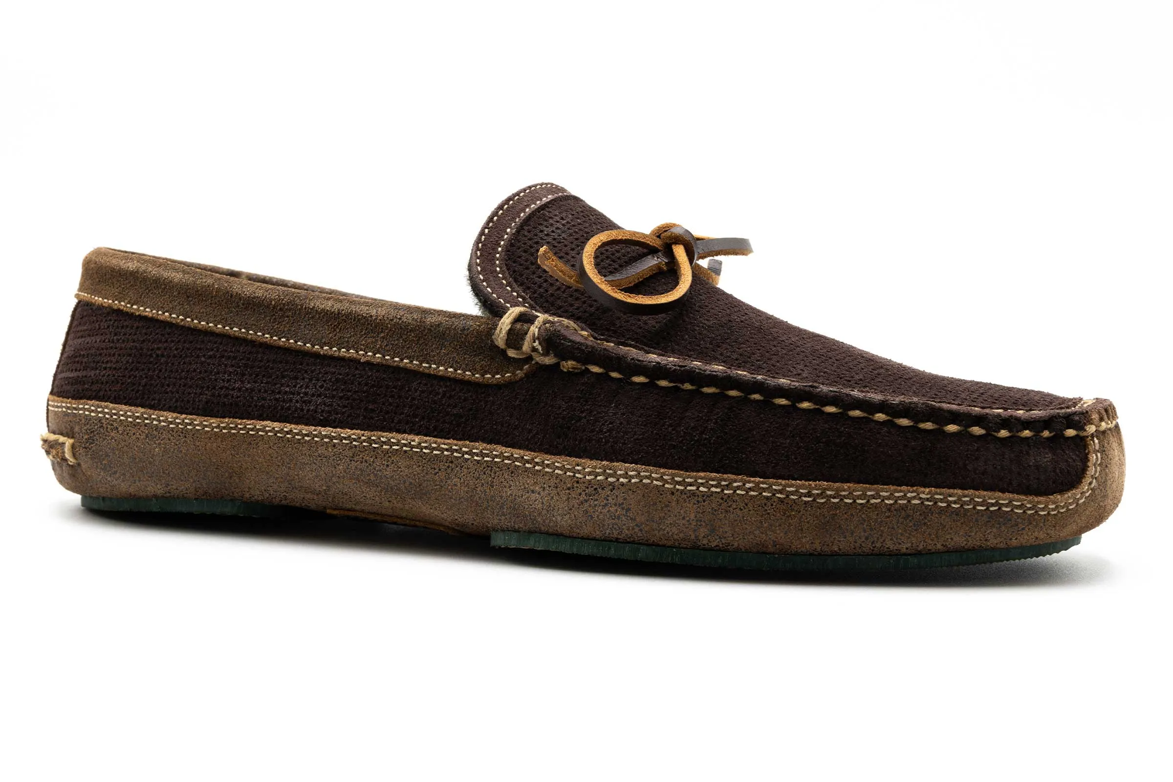 Cozy Country Suede Bow Tie Slippers - Walnut