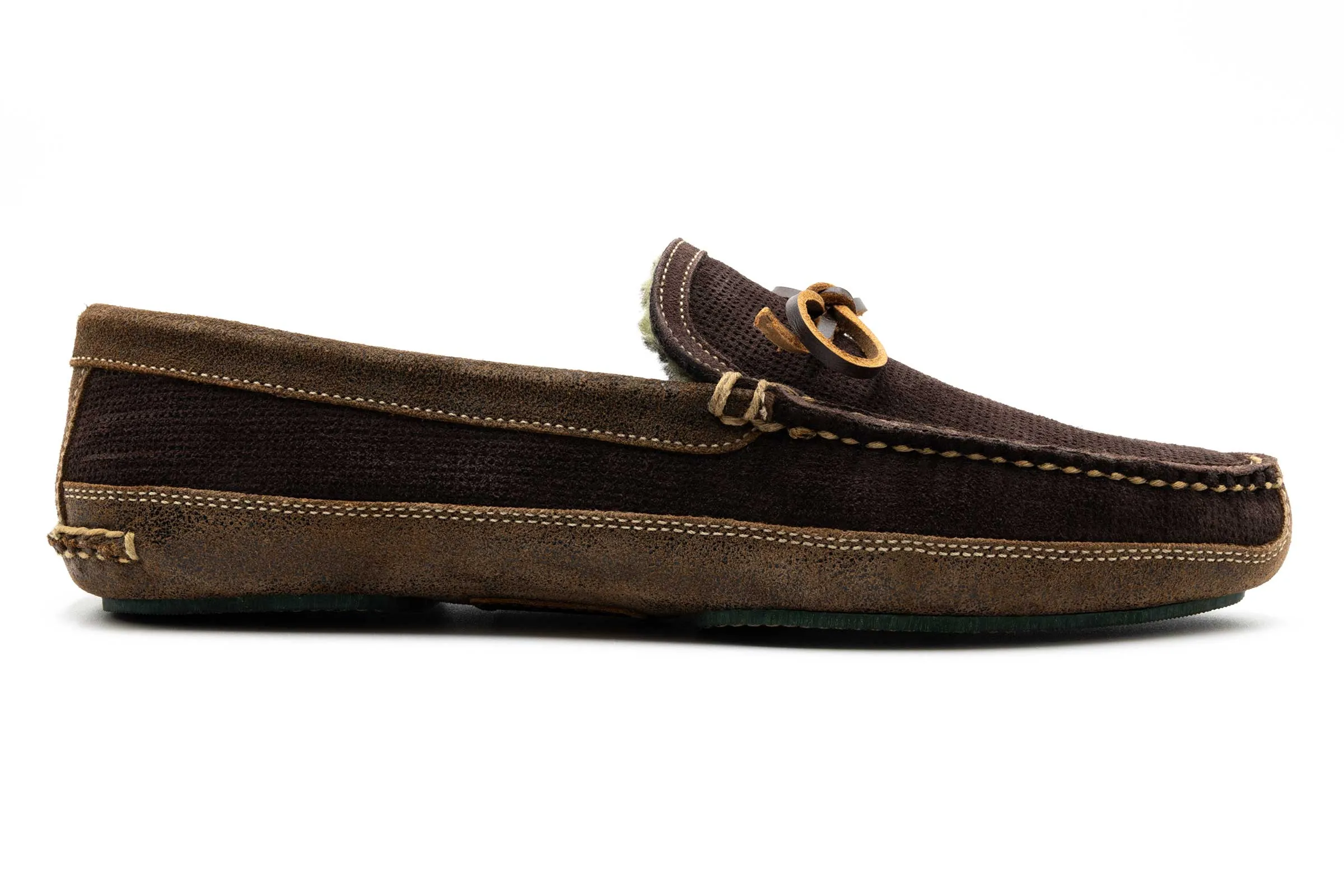 Cozy Country Suede Bow Tie Slippers - Walnut