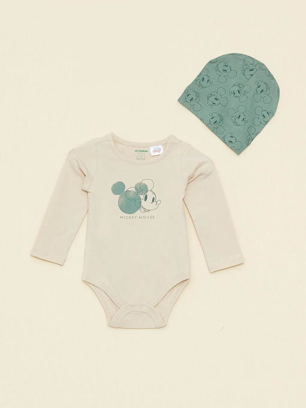 Crew Neck Long Sleeve Mickey Mouse Printed Organic Cotton Baby Boy Hospital Discharge Set