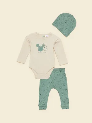 Crew Neck Long Sleeve Mickey Mouse Printed Organic Cotton Baby Boy Hospital Discharge Set