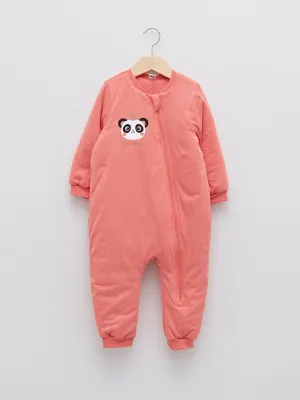 Crew Neck Long Sleeve Printed Baby Girl Zipper Sleeping Bag