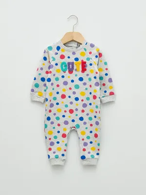 Crew Neck Long Sleeve Printed Cotton Baby Girl Jumpsuit