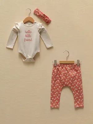 Crew Neck Long Sleeve Printed Organic Cotton Baby Girl 3-Piece Set