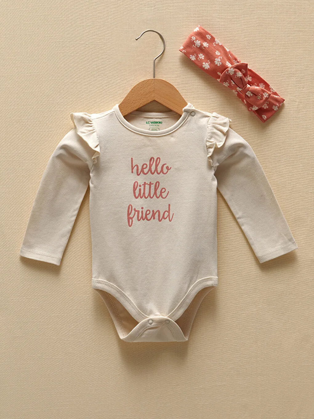 Crew Neck Long Sleeve Printed Organic Cotton Baby Girl 3-Piece Set