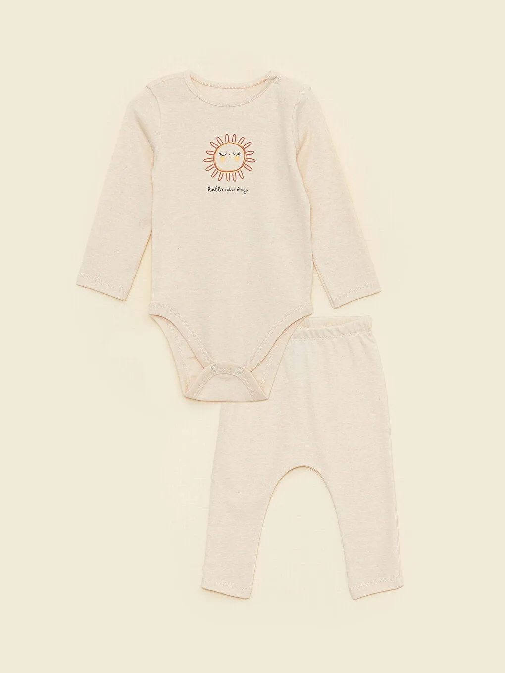 Crew Neck Long Sleeve Printed Organic Cotton Baby Girl Snap-On Body and Pants 2-Piece Set