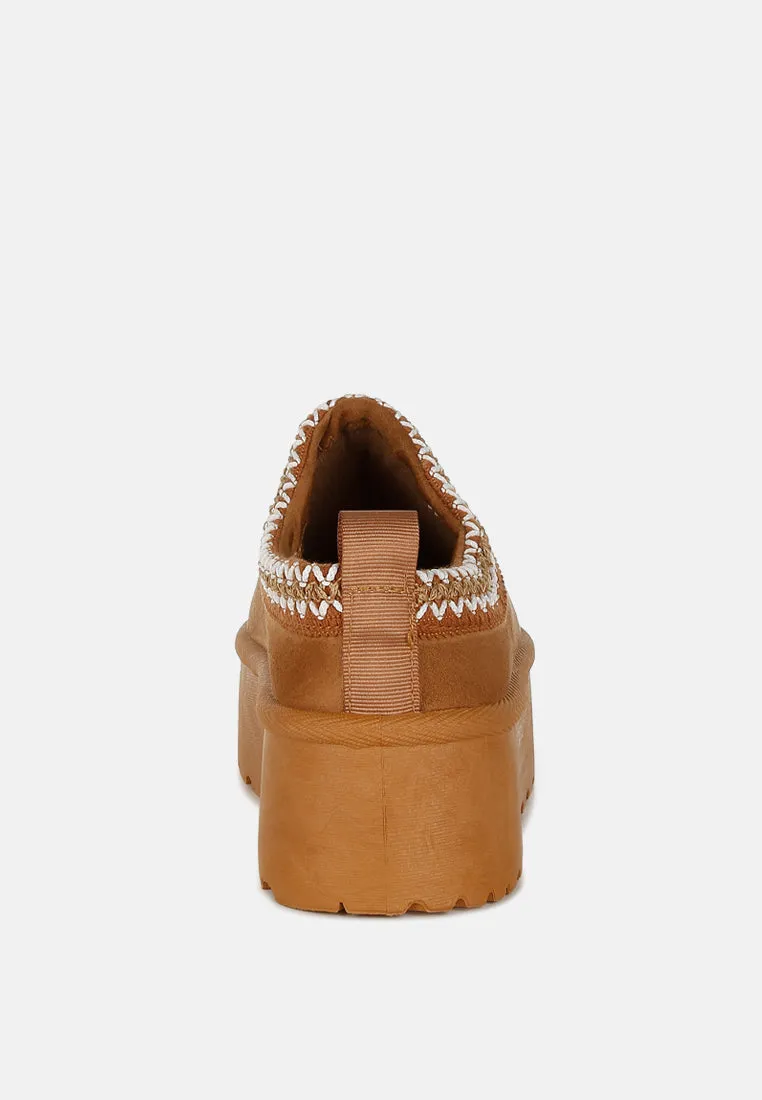 Embroidered Platform Fur Classic Slip-On by RUW
