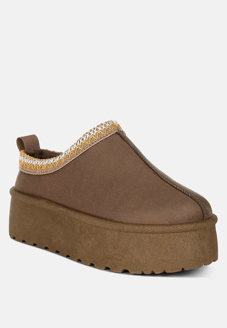 Embroidered Platform Fur Classic Slip-On by RUW