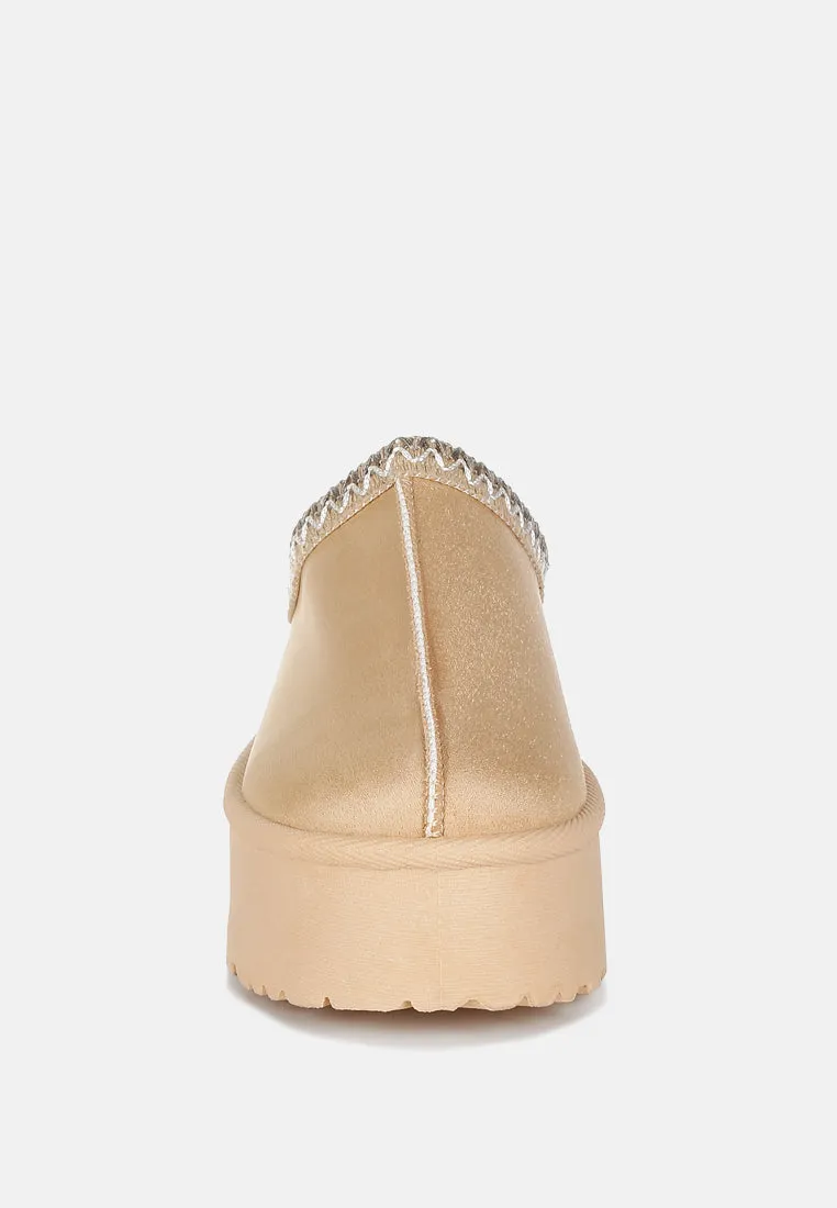 Embroidered Platform Fur Classic Slip-On by RUW