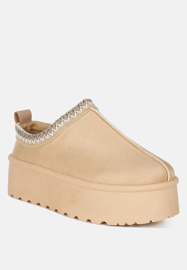 Embroidered Platform Fur Classic Slip-On by RUW
