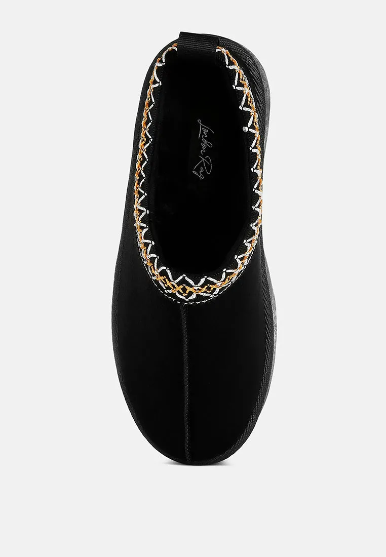 Embroidered Platform Fur Classic Slip-On by RUW