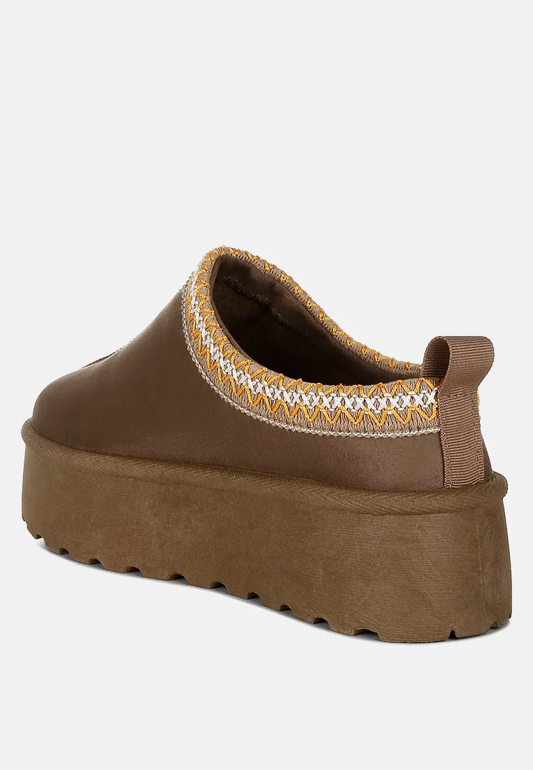 Embroidered Platform Fur Classic Slip-On by RUW