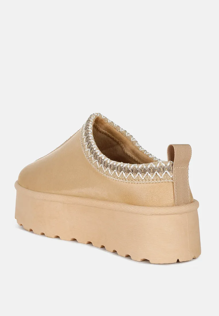 Embroidered Platform Fur Classic Slip-On by RUW