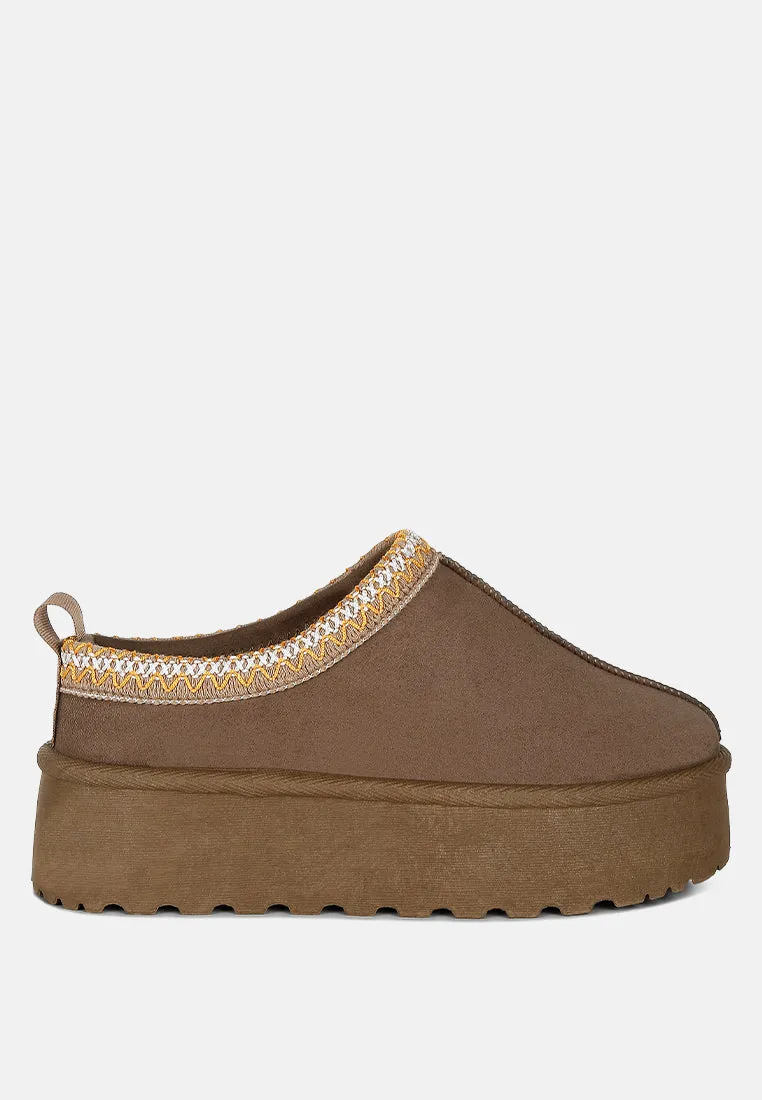 Embroidered Platform Fur Classic Slip-On by RUW