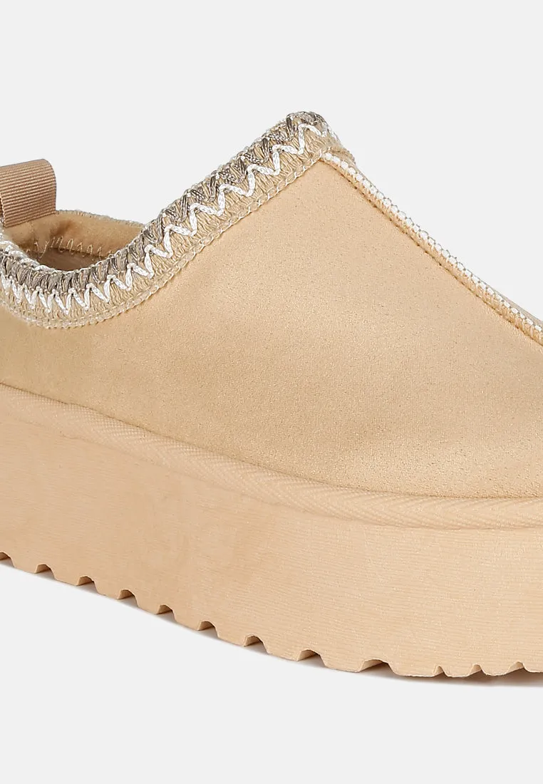 Embroidered Platform Fur Classic Slip-On by RUW