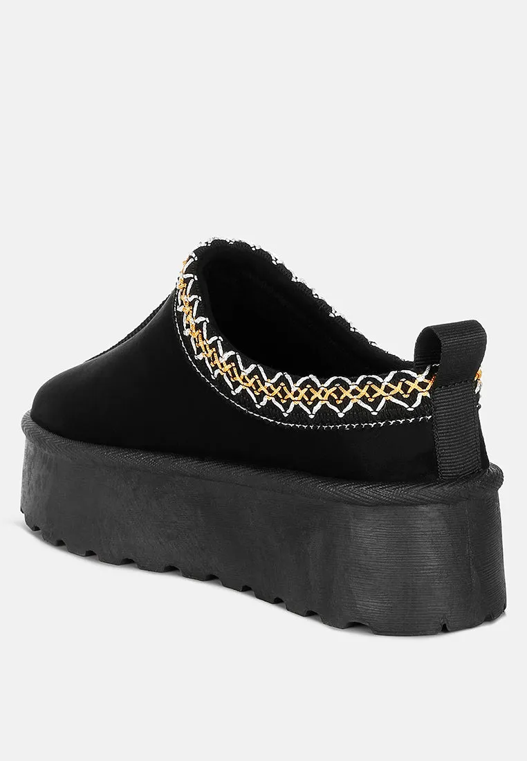 Embroidered Platform Fur Classic Slip-On by RUW