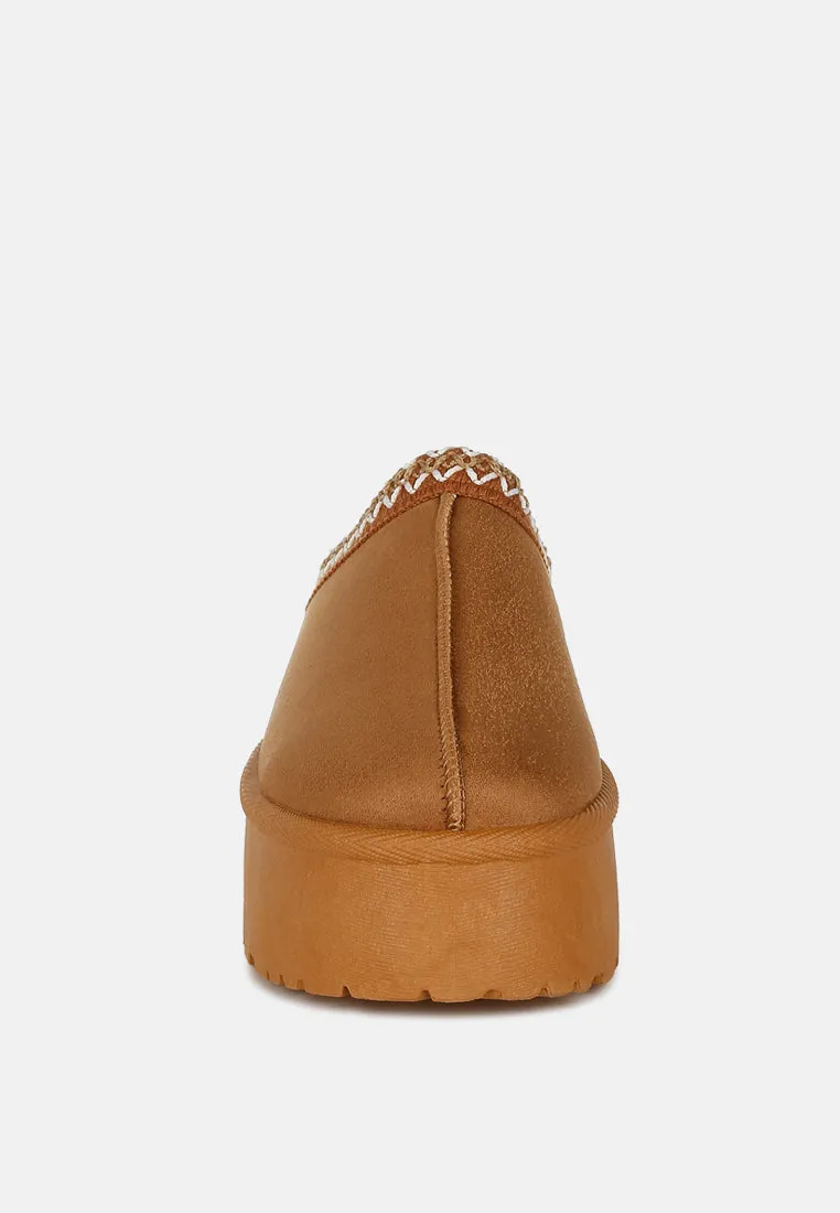 Embroidered Platform Fur Classic Slip-On by RUW