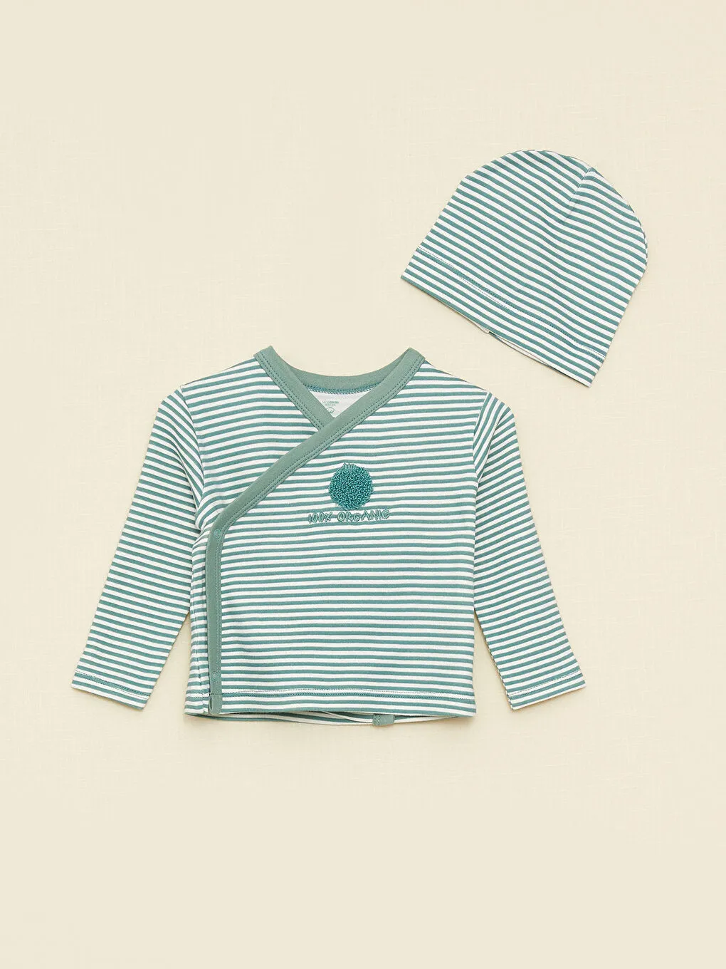 Envelope Collar Long Sleeve Striped Organic Cotton Baby Boy Hospital Discharge Set