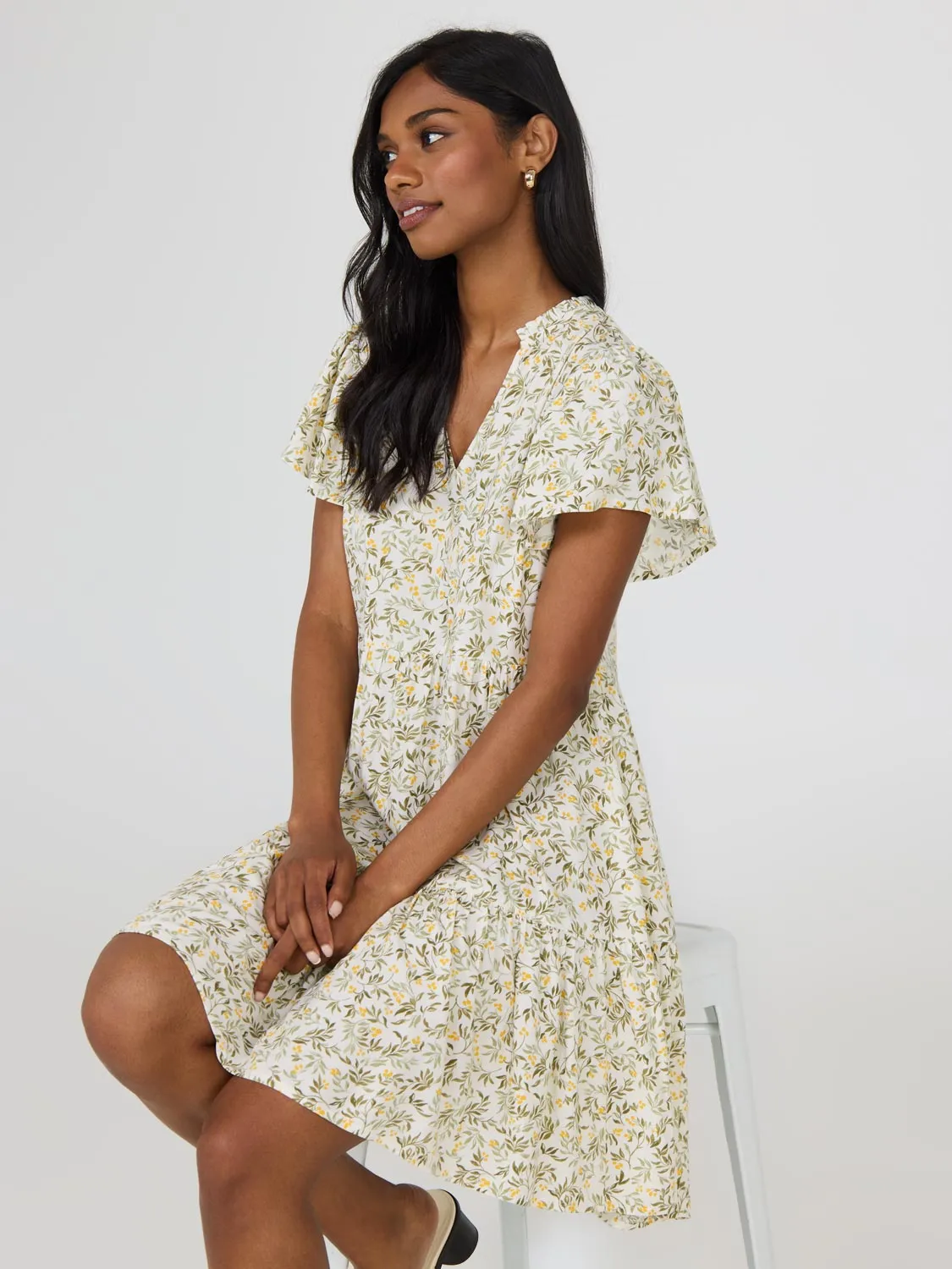 Floral Flutter Sleeve Mini Dress