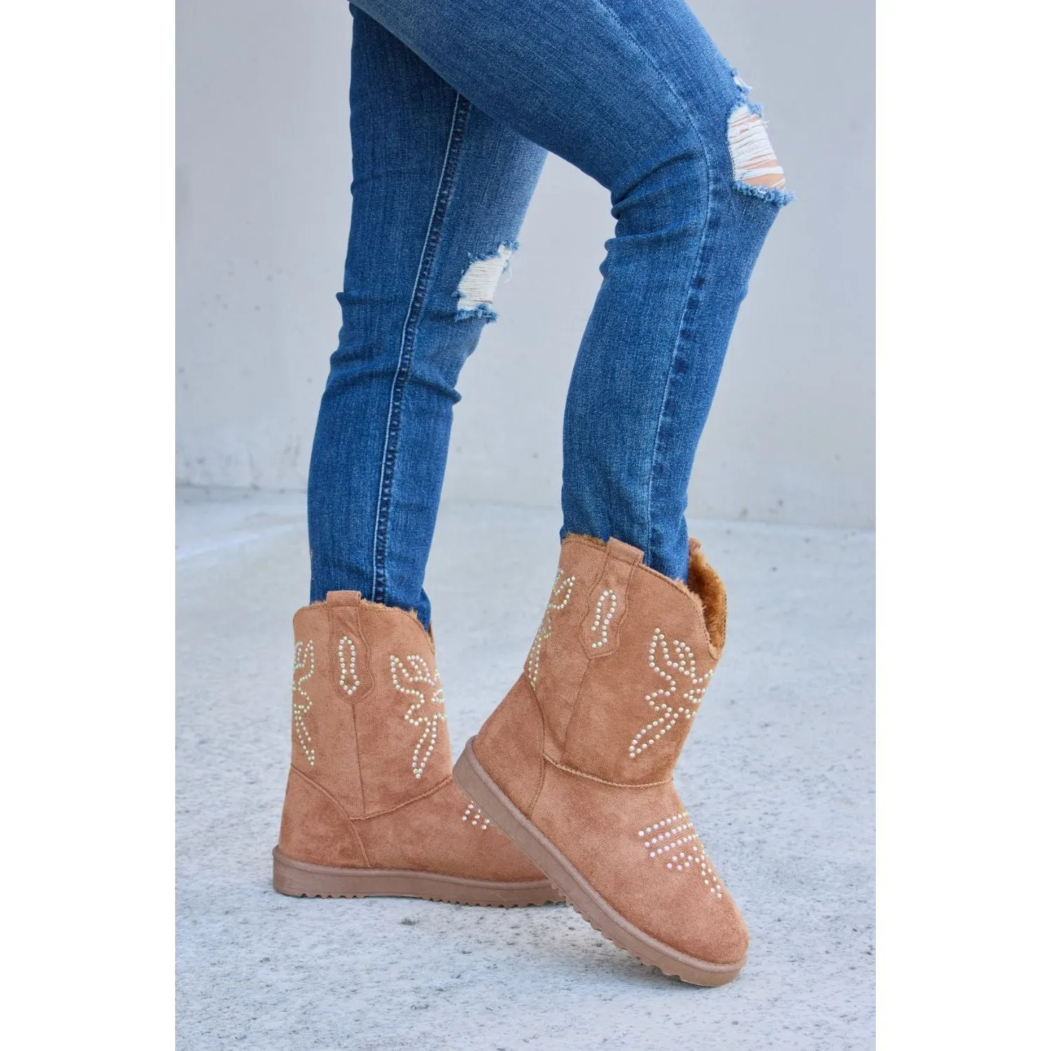 Forever Link Rhinestone Furry Flat Boots