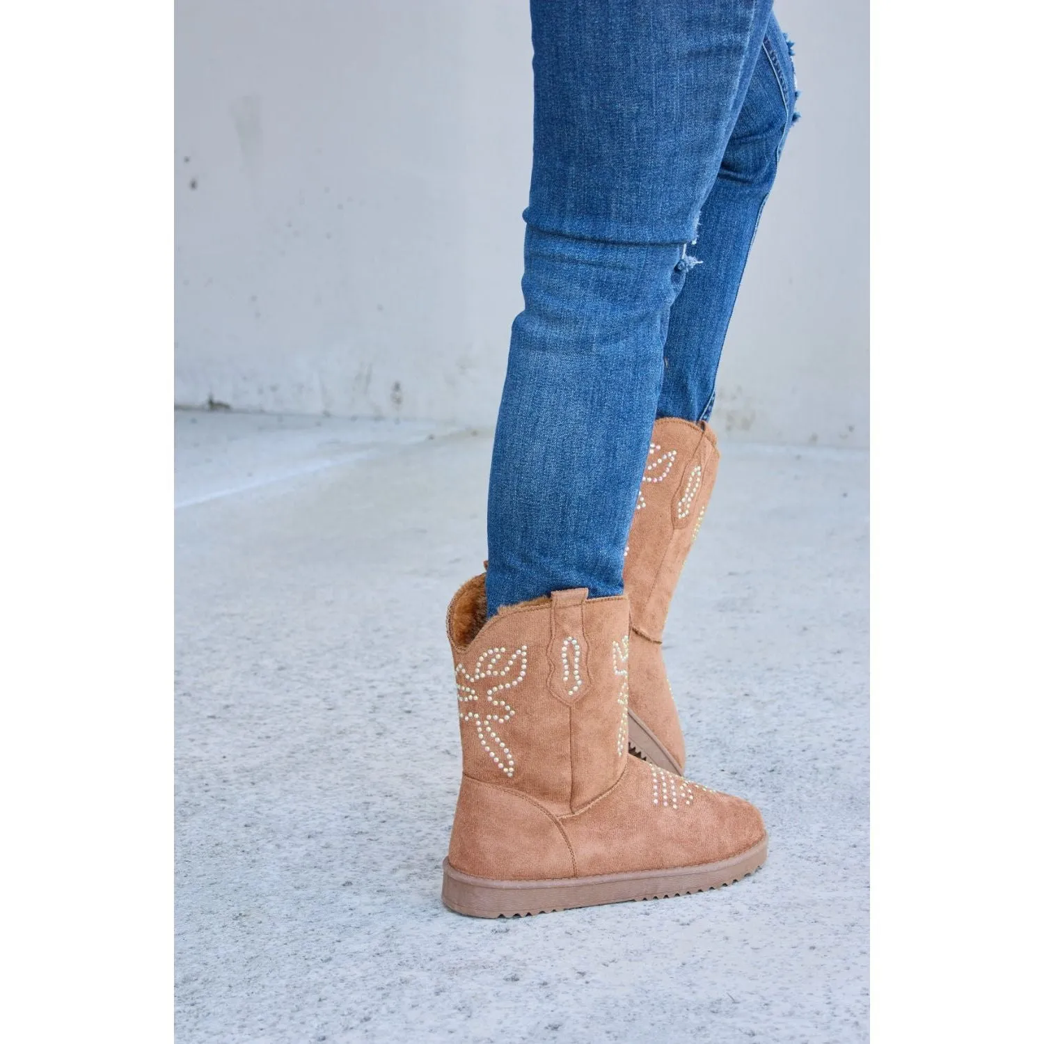 Forever Link Rhinestone Furry Flat Boots