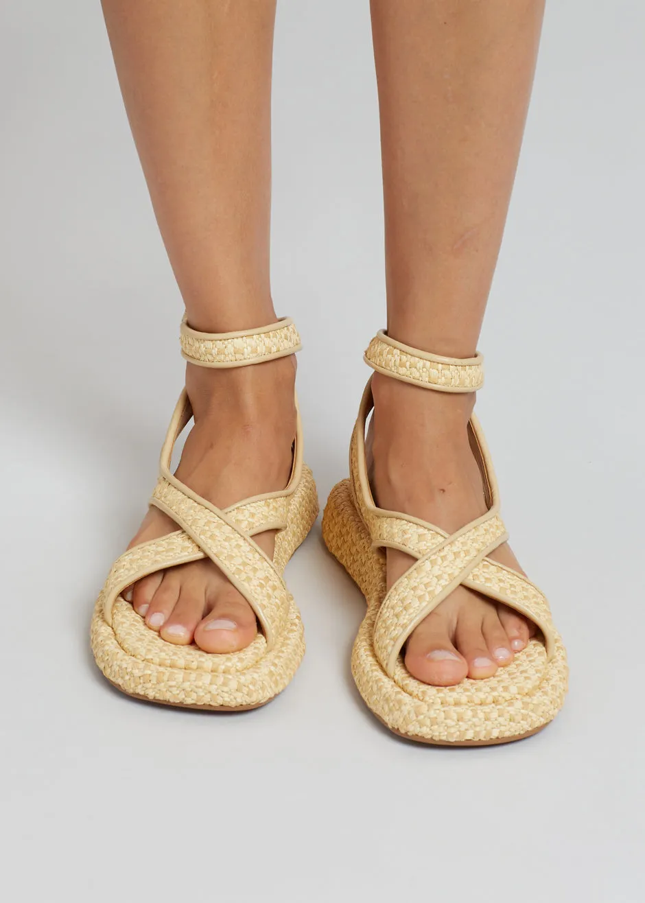 GIA x RHW Rosie Ankle Strap Sandal - Natural Raffia