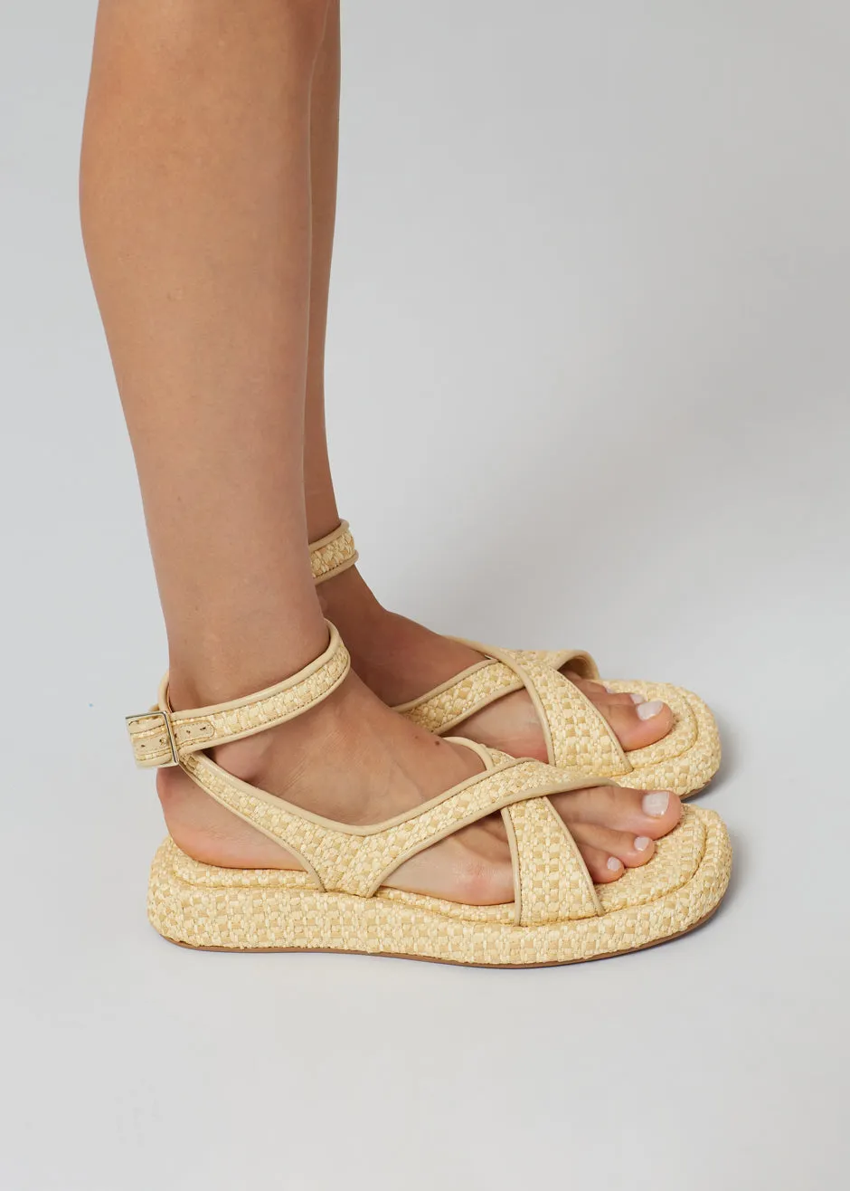 GIA x RHW Rosie Ankle Strap Sandal - Natural Raffia