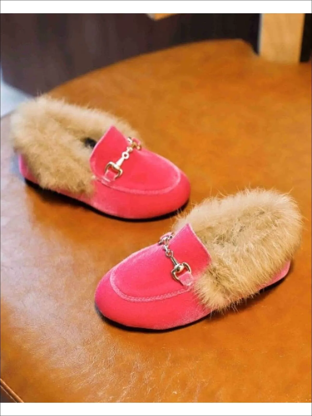 Girls Velvet Faux Fur Loafers By Liv and Mia