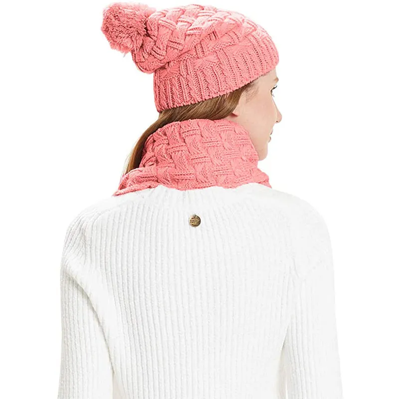 HANERDUN Women Girls Fashion Winter Warm Knitted Hat Beanie Hat Scarf Set