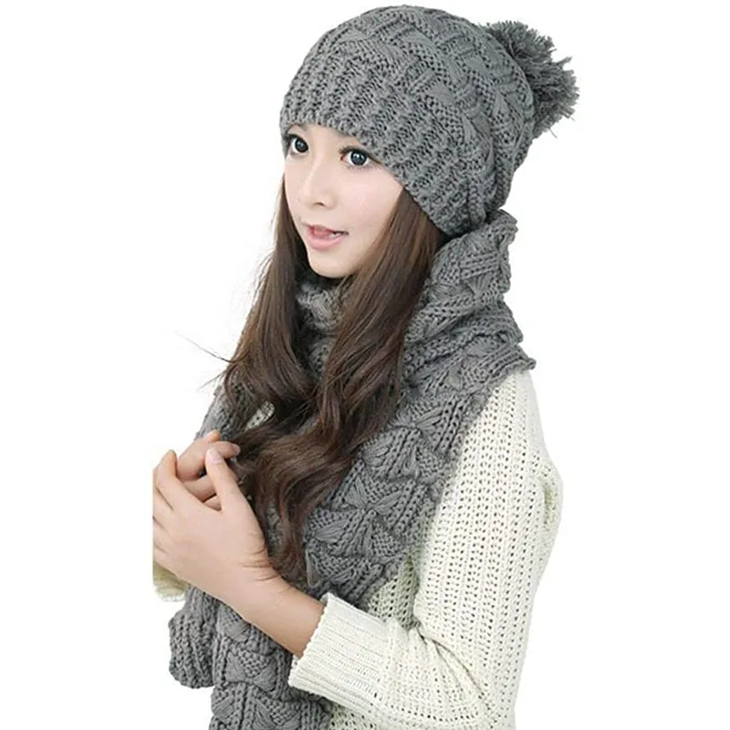 HANERDUN Women Girls Fashion Winter Warm Knitted Hat Beanie Hat Scarf Set