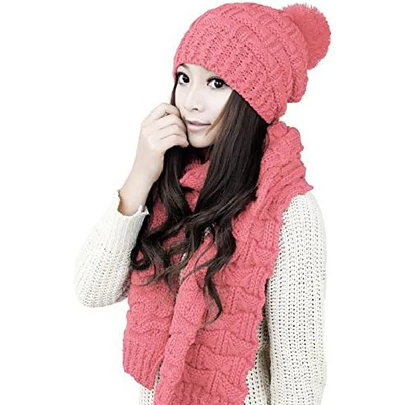 HANERDUN Women Girls Fashion Winter Warm Knitted Hat Beanie Hat Scarf Set