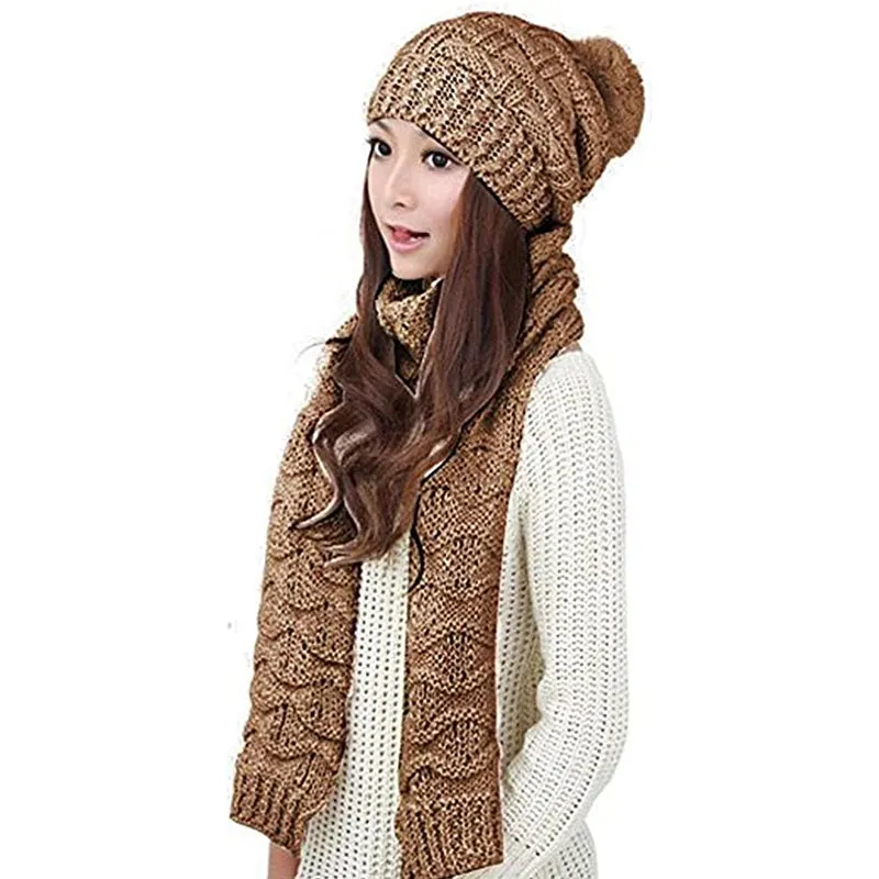 HANERDUN Women Girls Fashion Winter Warm Knitted Hat Beanie Hat Scarf Set